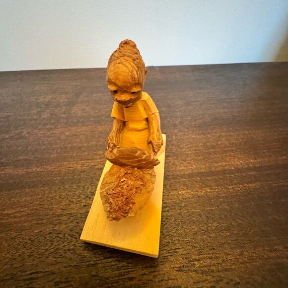 Vintage 1982 Two African Wood Carvings Man Woman Hand Carved 3” Figures Folk Art - Picture 6 of 13